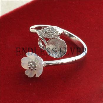 Pearl Mountings White Shell Floral Design Cluster Ring 925 Sterling Silver DIY Jewellery Findings for Pearl Party