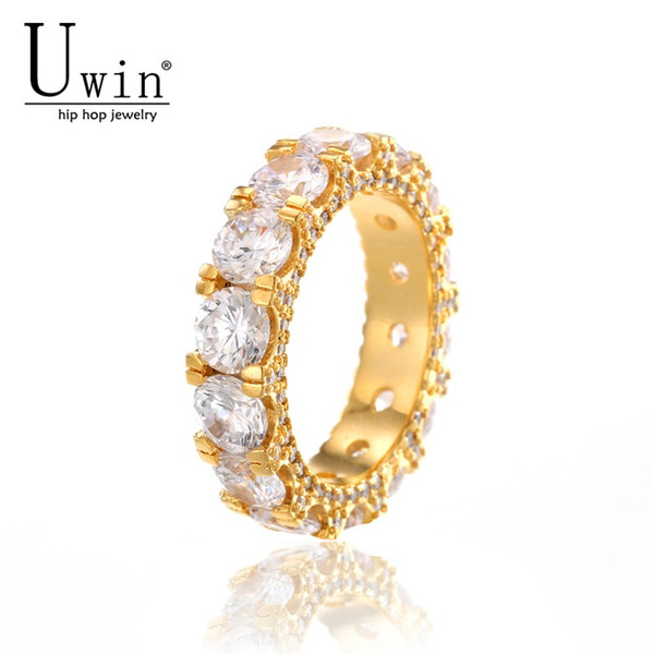 UWIN 1 Row CZ Ring Full Bling Iced Out Wedding Zircon Hollow Luxury Engagement Fashion Jewelry Gift