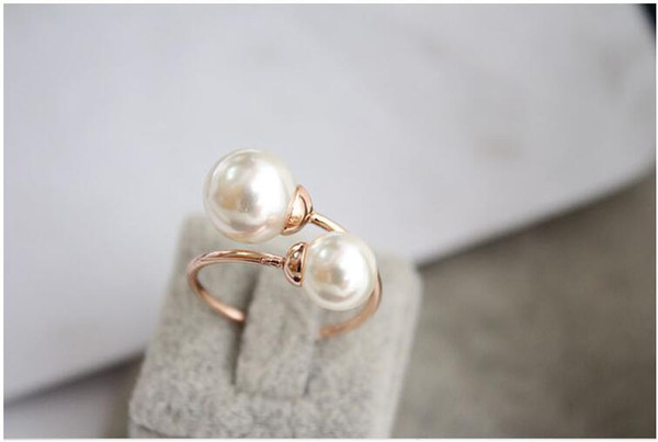 Hot Sale Italian Brand Jewelry Fashion Women Rings 18K Real Gold Plated Open Pearl Rings Free Shipping