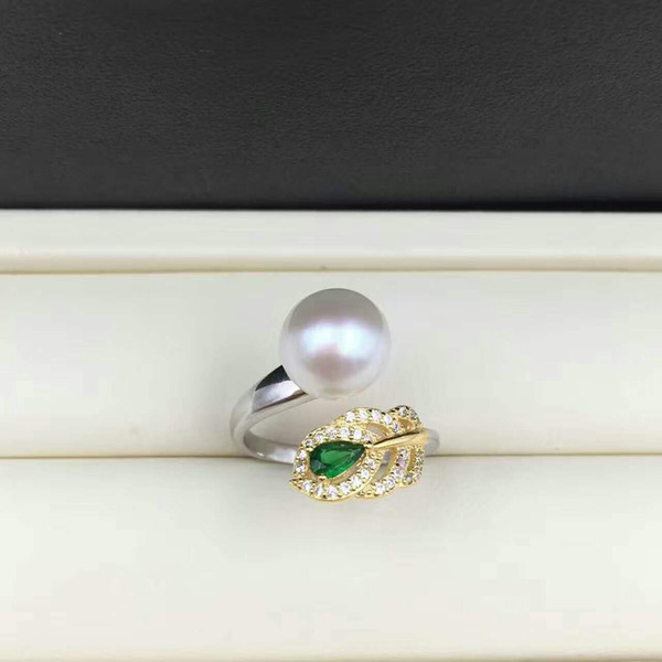 Adjustable size High Luster 9-10mm Freshwater Pearl Rings for women fashion pearl jewelry 925 sterling silver rings