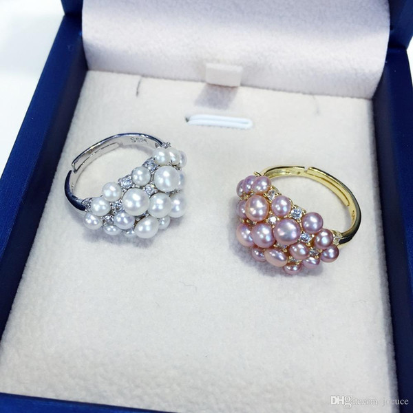 New style Rings S925 Sterling Silver Gypsophila(All Star) Pattern with Freshwater Pearls for Women Party Banquet Gifts