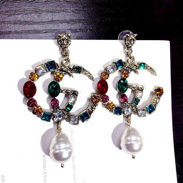 Bohemian Fashion Colorful Letters Dangle Drop Earrings Rhinestone Pearl Letters Eardrop Ear Studs For Women Party Jewelry Gift