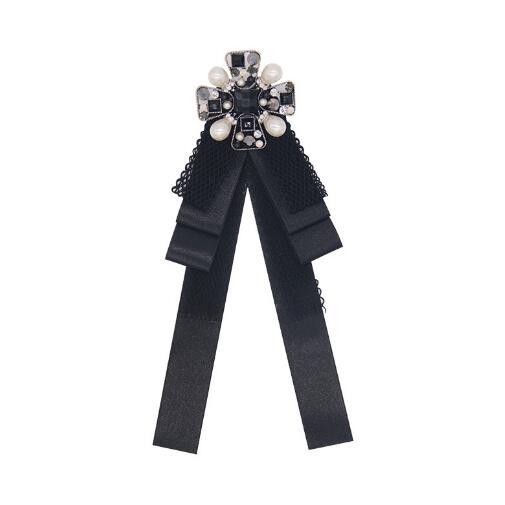 British Styles Lace Bowknot Brooches Crystal Diamante Pearl Corsage Shirt Dress Accessories Necktie Style Brooch Pins Women Wedding Jewelry