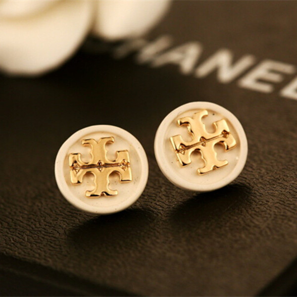 Retro Gold Letters Earrings Black White Enamel Round Ear Studs Women Girl Wedding Party Jewelry Gift Accessories