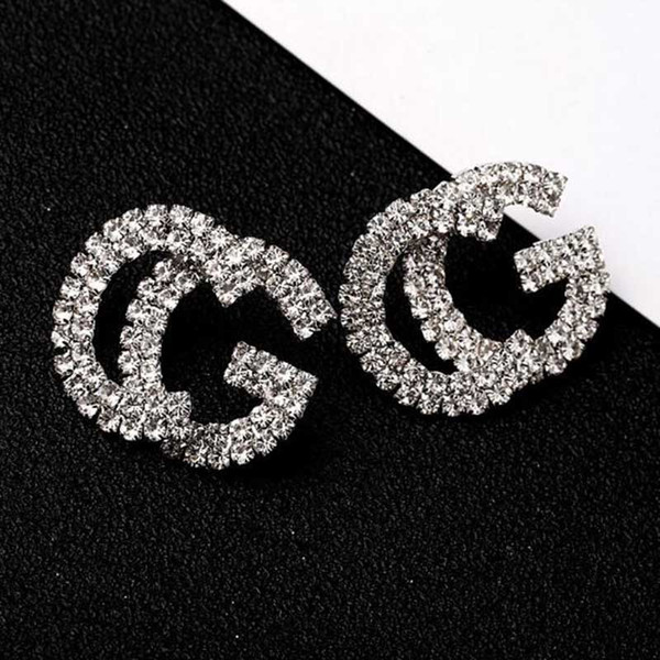 Famous Brand Hollow Letters Gg Earrings Bling Bling Crystal Ear Studs 925 Silver Needle Earring Women Girl Party Jewelry Accessories