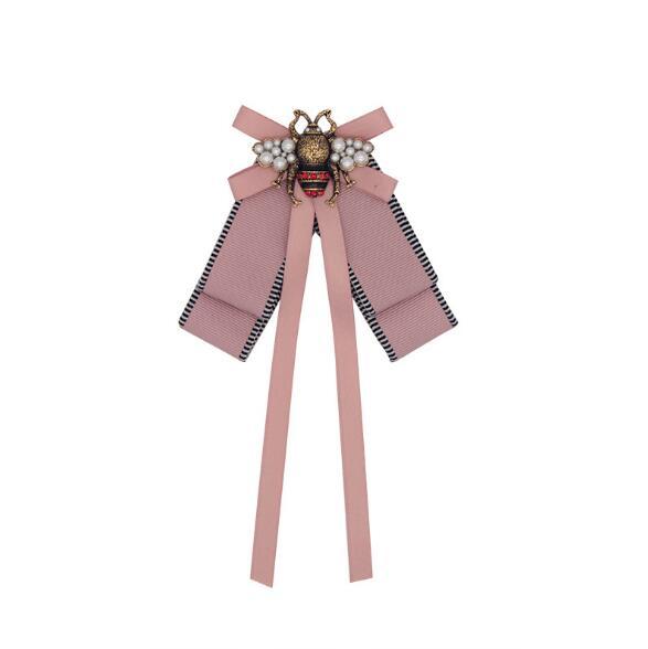 Women Girl Fashion Crystal Pearl Bee Bowknot Brooch Pins Fabric Ribbon Bowknot Brooch Necktie Styles Brooches Suit Shirt Accessories