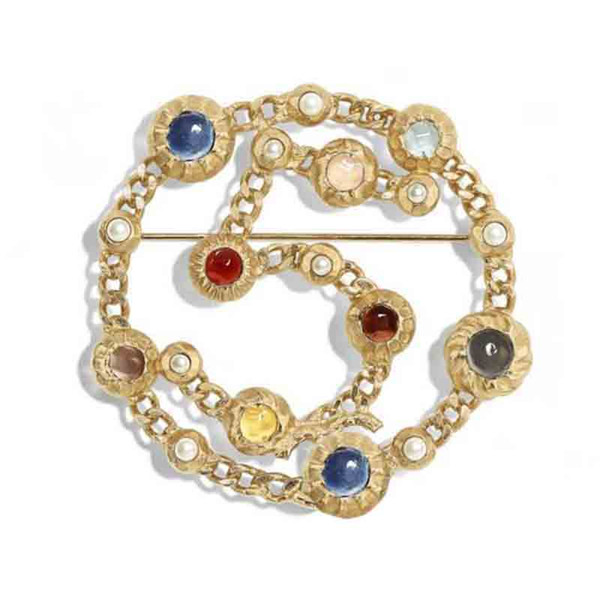 New High-end Brand Letters Number Brooch With Stamp Colorful Crystal Pearl Brooches Chain Styles Number 5 Brooch Pins Women Luxury Jewelry