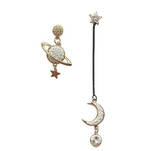 Dissymmetry Moon Star Satellite Dangle Earrings Long Tassel Eardrop Shining Crystal Rhinestone Ear Studs Women Wedding Party Jewelry Gift