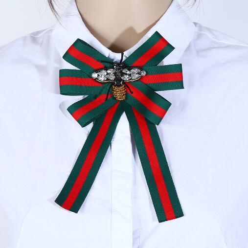 Exquisite Handmade Embroidery Bee Brooches Stripe Bowknot Corsage Necktie Styles Brooch Women Girl Shirt Dress Accessories