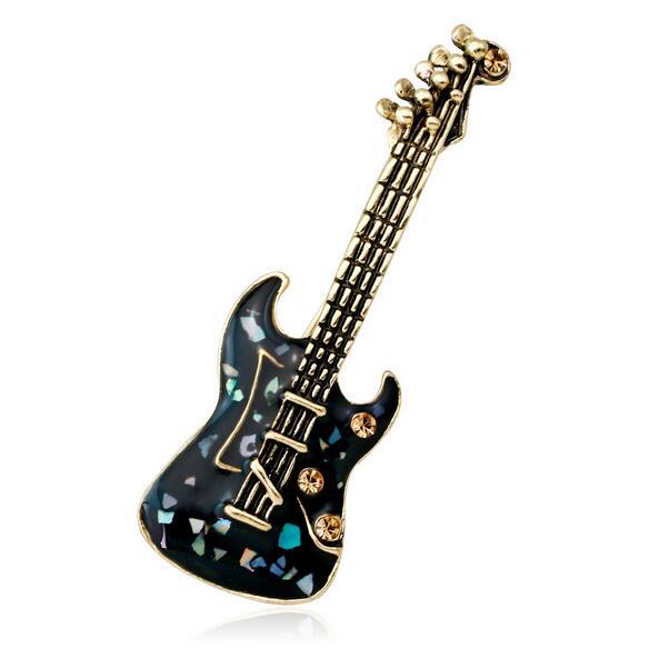 Fashion Retro Mini Violin Corsage Brooch Ctystal Shell Lapel Pins Women Men Party Jewelry Gift Clothing Accessory