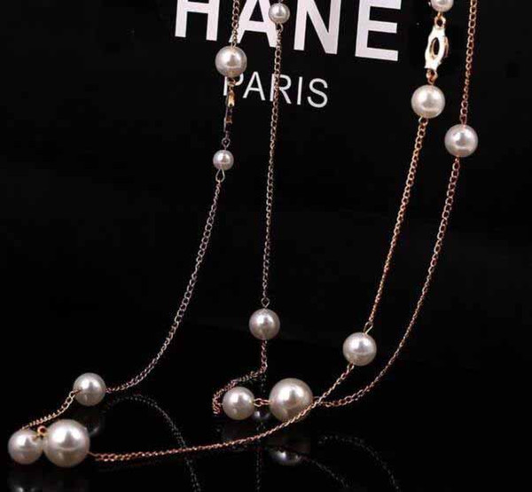 Elegant Women Long Pearl Necklace With Double Layers Enamel Letters Sweater Chain Women Costume Accessories Jewelry