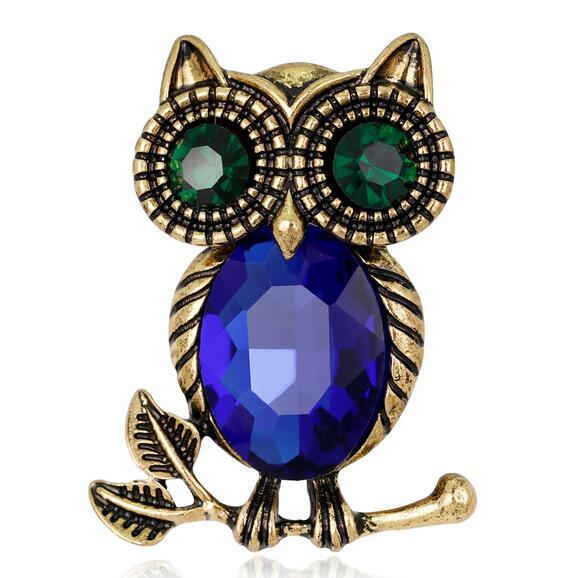 Vintage Shiny Crystal Diamante Gem Brooch Unisex Animal Owl Corsage Lapel Pins Brooches Party Prom Jewelry Clothing Accessory