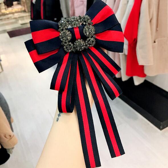 Fashion Handmade Stripe Bowknot Brooches Geometry Diamante Corsage Necktie Styles Embroidery Brooch Pins For Woemn Shirt Dress Accessories