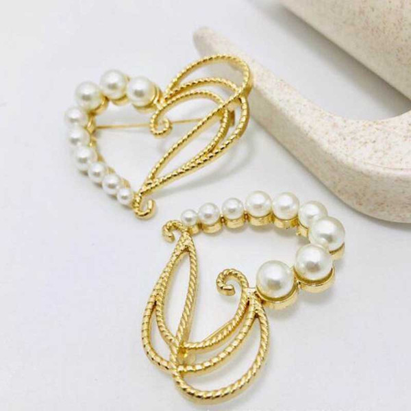 Lovely Heart Shape Brooches Corsage 14K Gold Pearl Brooch Pins Scarf Clips Women Suit Dress Accessories Jewelry