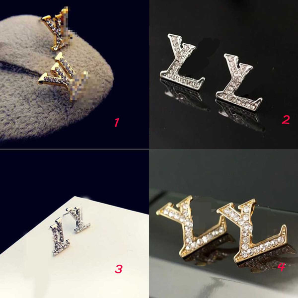 High Quality Brand Letters Logo Earrings Gold Silver Plated Letter Eardrop Shining Crystal Ear Studs For Women Charm Jewelry Accessories