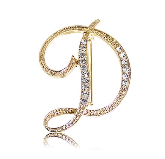European Chic Letters D Scarf Buckle Brooches Art Abstract Design Corsage Crystal Brooch Pins Women Girl Suit Dress Accessories