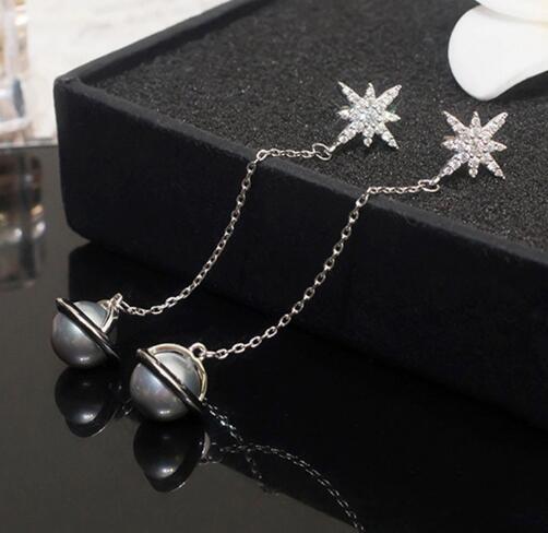 Charm Crystal Snowflake Earrings Long Tassel Pearl Dangle Eardrop Earring 925 Silver Needle Ear Studs Women Girl Wedding Party Jewelry