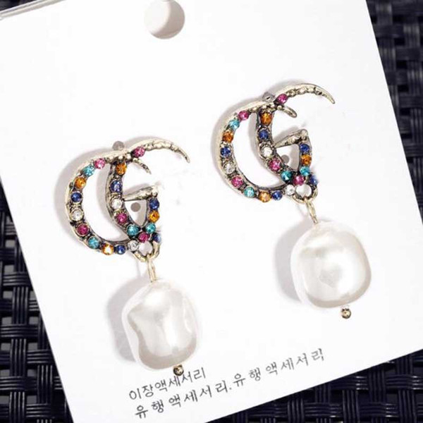 Retro Colorful Crystal Rhienstone Earrings Pearl Dangle Drop Earring 925 Silver Needle Earring Women Party Jewelry Support Mix