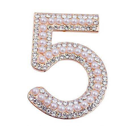 Fashion Women Number 5 Brooch Pins Gold Silver Crystal Pearl Corsage Brooches Women Shirt Suit Accessories Brooch Scarf Buckle Jewelry Gift