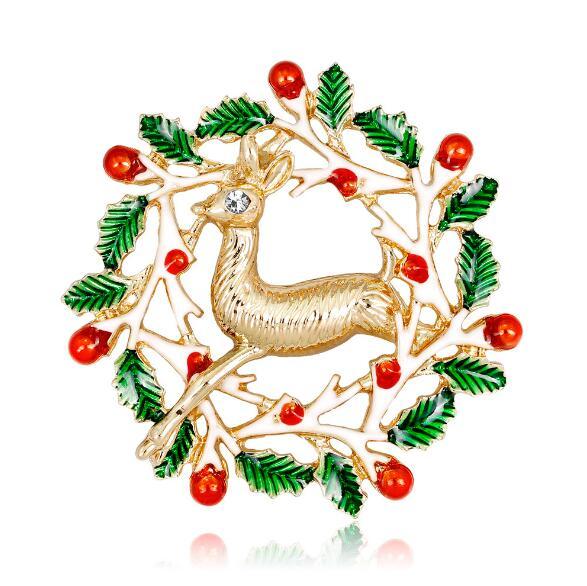 Eur Fashion Cartoon Deer Brooch Pins Crystal Enamel Round Brooches Christmas Party Brooch Jewelry Women Men Clothing Accessories