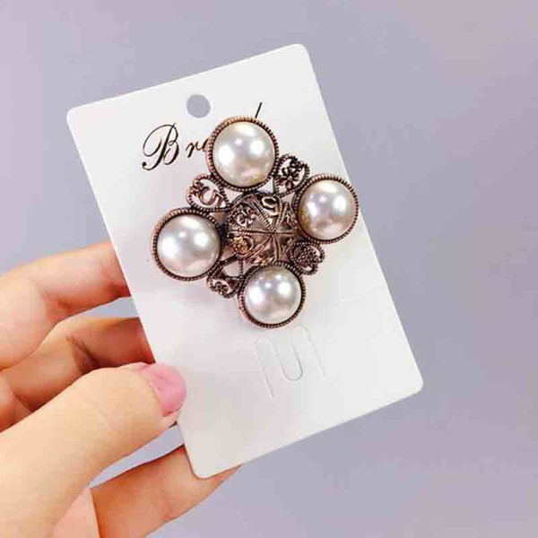 Retro Fashion Crystal Pearl Brooch Pins Number 5 Design Brooches Scarf Clips For Women Suit Coat Accessories Jewelry