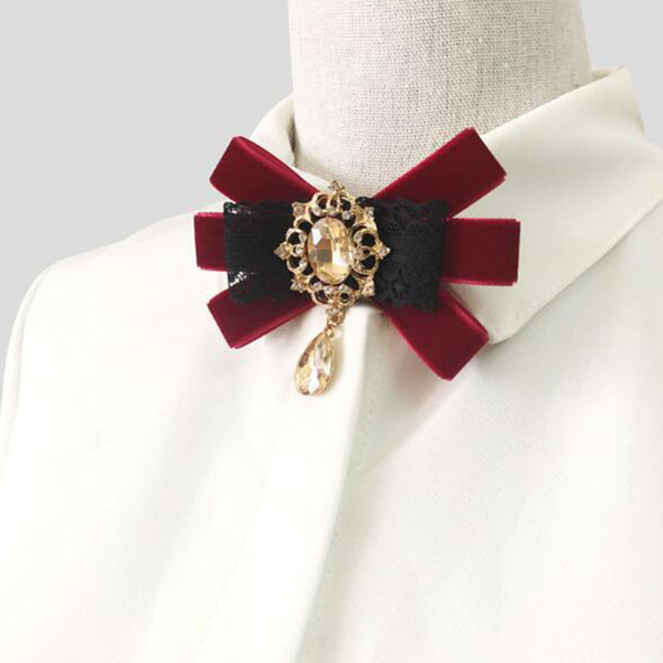 Retro Fashion Handmade Crystal Lace Bowknot Brooch Pins Necktie Styles Brooches For Women Men Suit Shirt Accessories Brooch Jewelry
