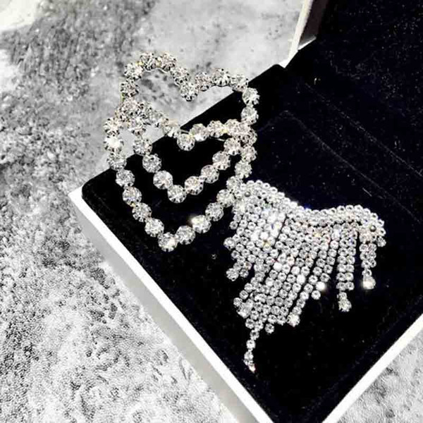 Temperament Women Heart Shape Tassel Brooch Pins Shining Crystal Rhinestone Brooches Scarf Clips For Women Suit Coat Accessories Jewelry