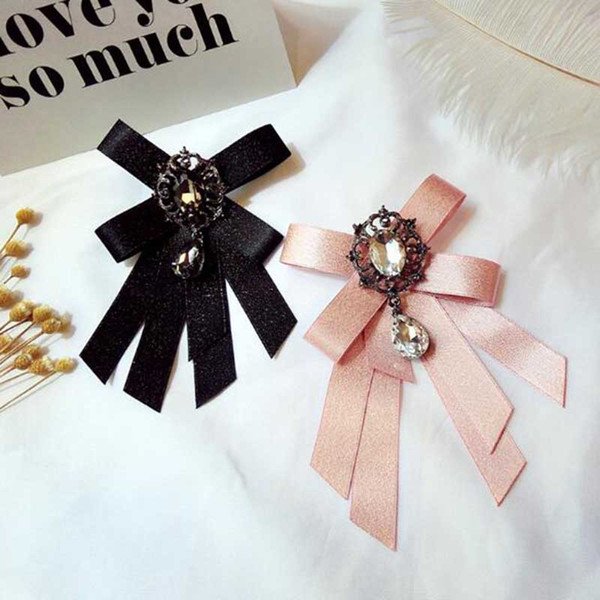 Retro Fashion Handmade Silk Ribbon Bowknot Brooch Pins Crystal Rhinestone Bouquet Corsage Brooches For Women Clothing Accessories