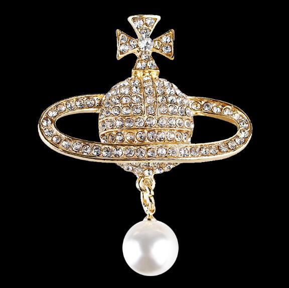 New Fashion Satellite Brooches Pearl Pendant Corsage Shining Crystal Rhinestone Brooch Pins Women Suit Shirt Accessories Wedding Jewelry