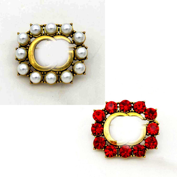 Wholesale New Fashion Crystal Pearl Brooch Pins Hollow Letters Designer Brooches For Women Girl Suit Dress Accessories Jewelry Support Mix