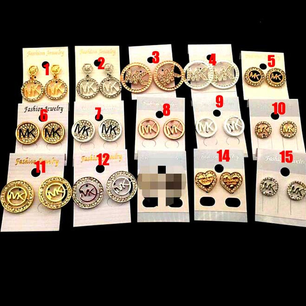 Various Crystal Letters Earrings Micheal Ear Studs Hollow Letters Heart Shape Earrings Women Girl Wedding Party Jewelry Support Mix