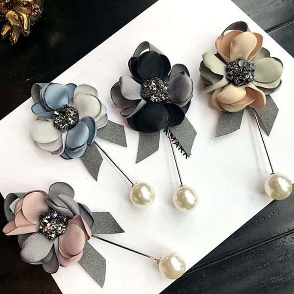 Korea Fashion High Quality Fabric Flower Bouquet Brooches Crystal Pearl Brooch Pins Suit Lapel Pins Accessories Gift