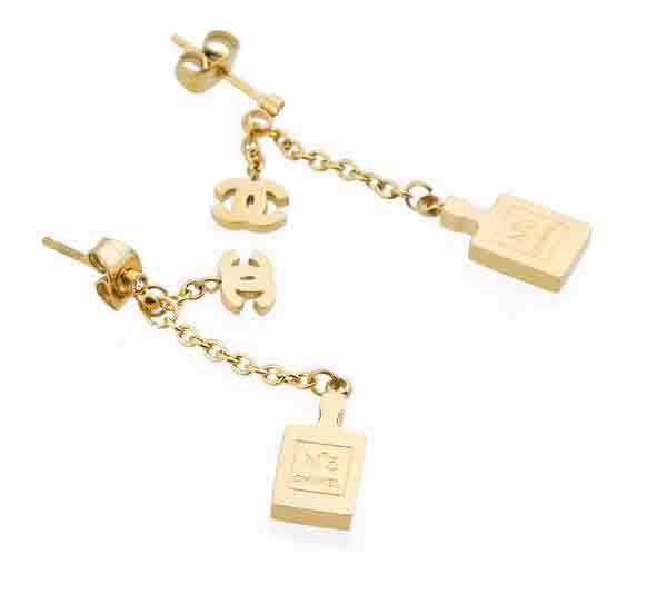 New Fashion Perfume Bottle Dangle Drop Earrings Brand Letters Design Earring Steel Titanium Ear Studs For Women Wedding Party Jewelry