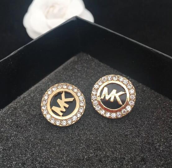 Vintage Letters Micheal Earrings Crystal Enamel Ear Studs Round Dangle Drop Gold Earring Women Girl Party Jewelry Accessories