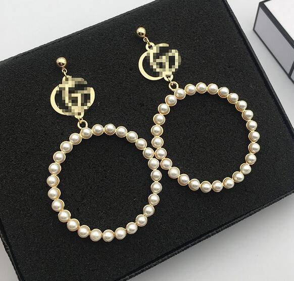 Luxury Pearl Large Circle Dangle Drop Earrings Brand Letters G Earring Ear Studs Women Girl Wedding Party Jewelry Accessories