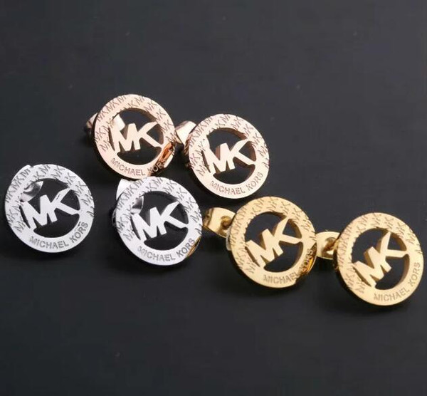 Classic Brand Letters M Earrings Round Hollow Letters Logo Ear Studs 3 Colors Steel Titanium Earring For Women Girl Party Jewelry Accessory
