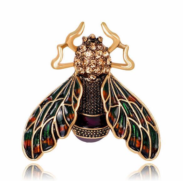 Lovely Retro Insect Lapel Pin Exquisite Crystal Enamel Bee Corsage Brooch Women Men Party Prom Jewelry Gift Clothing Accessory