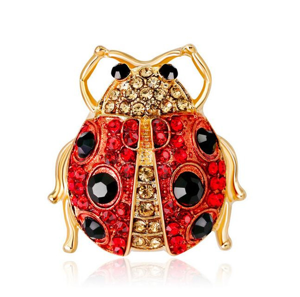 Delicate Insect Ladybird Brooch Corsage Shiny Crystal Rhinestone Collar Pins Broach Women Girl Wedding Party Jewelry Costume Accessories