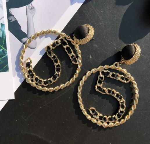 Luxury Large Circle Dangle Earrings Number 5 Weave Ribbon Earring Ear Studs Women Wedding Party Jewelry Gift Accessories