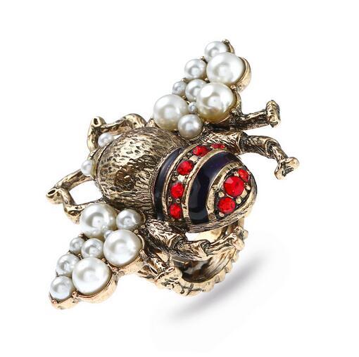 Personality Insect Bee Rins Crystal Pearl Opening Finger Ring For Women Men Fashion Jewelry Gift Accessories