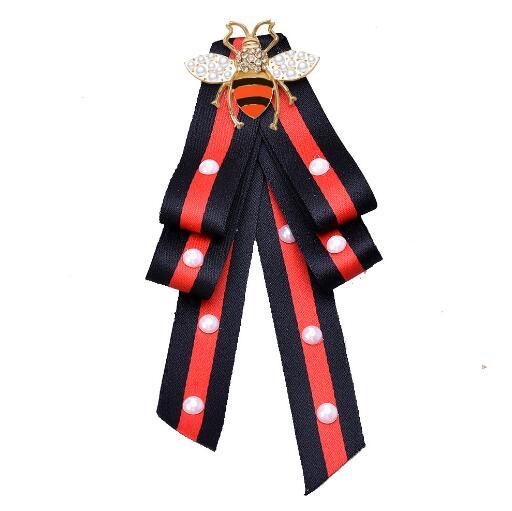 New Necktie Styles Brooches Crystal Enamel Bee Corsage Handmade Multilayers Pearl Bowknot Brooch Pins For Women Girl Shirt Accessories