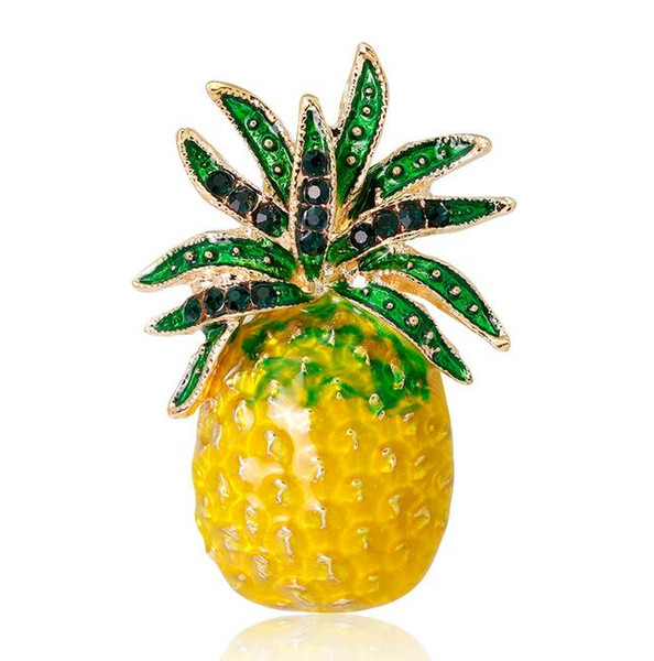 Fashion Creative Fruit Ananas Brooch Collar Pins Clear Crystal Yellow Enamel Brooches Women Girl Party Jewelry Clothing Accessories