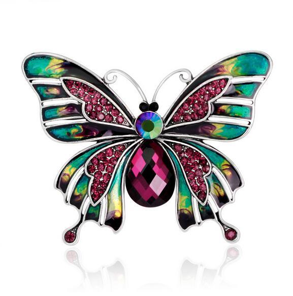 Retro Chic Colorful Enamel Crystal Butterfly Corsage Pins Lapel Pins Women Girl Scarf Dress Accessory Fashion Jewelry