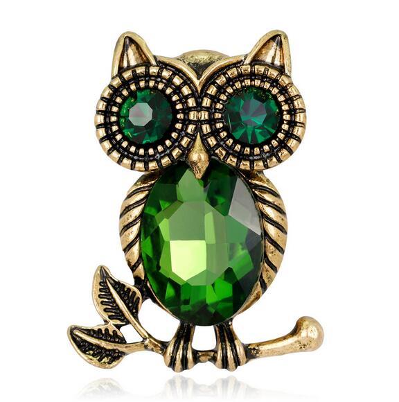 Retro Lovely Owl Corsage Crystal Gemstone Brooch Women Men Delicate Animal Brooches Party Prom Jewelry Clothing Accessory