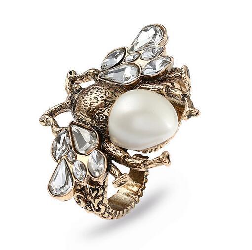 Fashion Cute Insect Bee Finger Rings Shining Cubic Crystal Pearl Rings Opening Adjustable Jewelry Gift Accessories