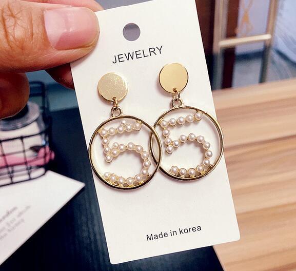 Chic Number 5 Flower Earrings Crystal Pearl Dangle Drop Eardrop Ear Studs Women Girl Wedding Party Jewelry Accessories