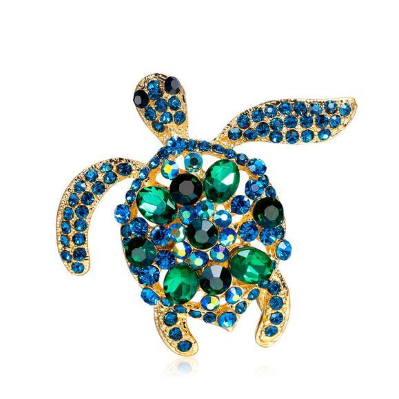 Europe Fashion Delicate Crystal Sea Turtle Corsage Brooch Pins Women Scarf Hat Dress Accessory Party Jewelry