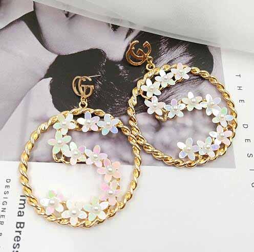Chic Letters g Number Earrings Large Circle Dangle Eardrop Sequin Pearl Flower Ear Studs Women Girl Wedding Party Jewelry Gift