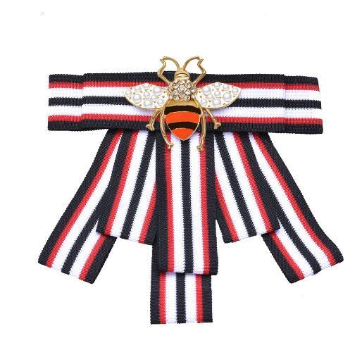 New Arrive Crystal Enamel Bee Brooches Handmade Stripe Bowknot Necktie Styles Corsage Brooch Pins For Women Girl Shirt Dress Accessories