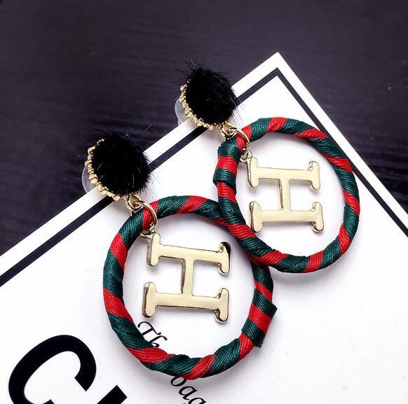 European Fashion Brand Letters Dangle Drop Earrings Striped Ribbon Large Circle Earring Women Girl Party Jewelry Accessories